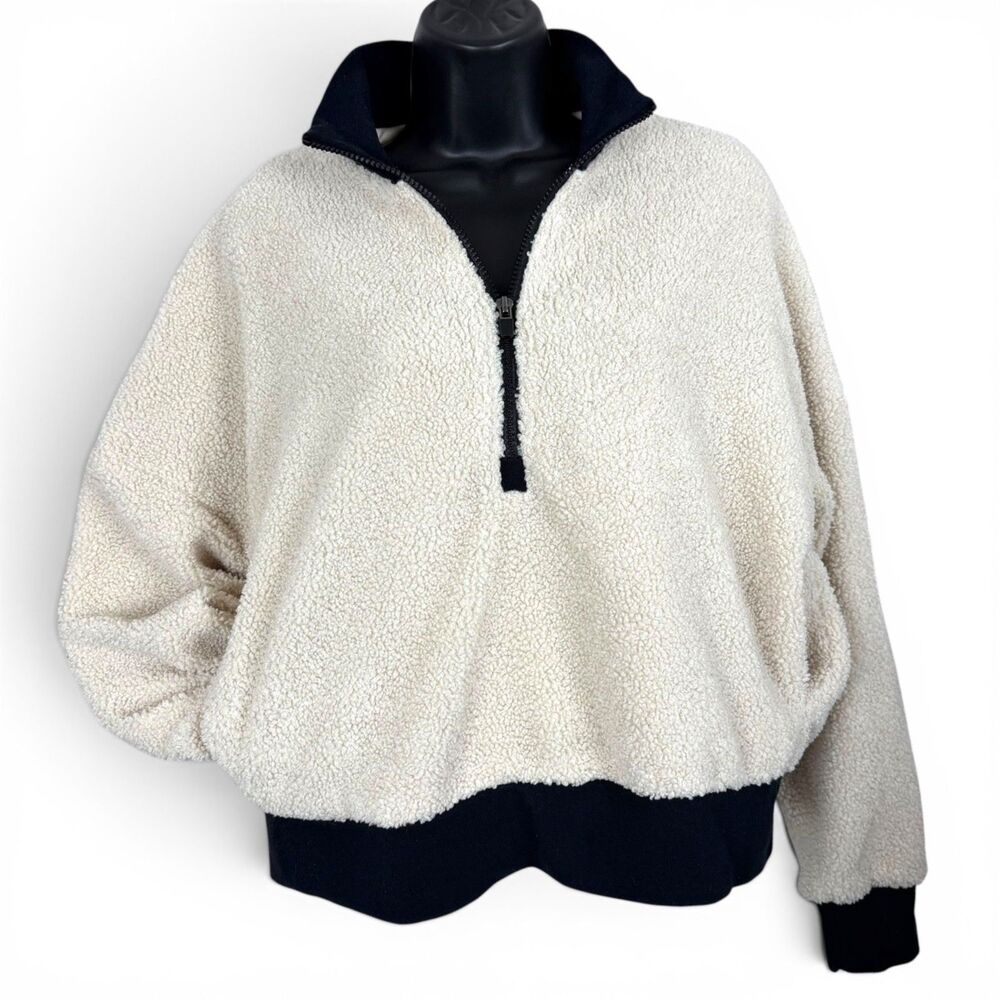 sherpa fleece pullover half zip cozy cabincore outdoor sweatshirt women small
